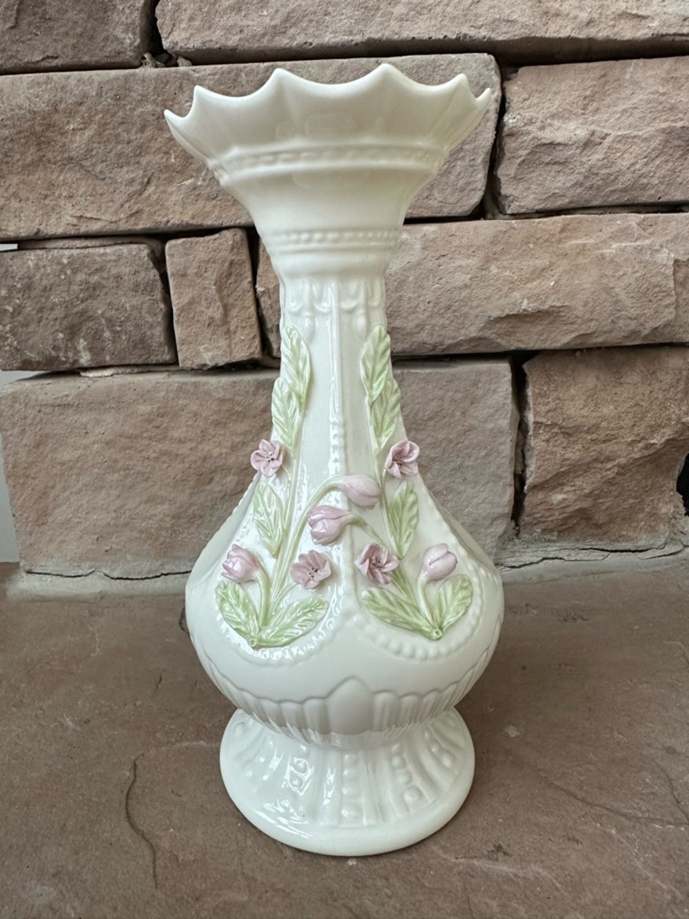 Belleek Ireland Cherry Blossom 8.25" Vase Parian Porcelain